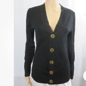 Tory Burch black merino wool V-neck button down  cardigan size large